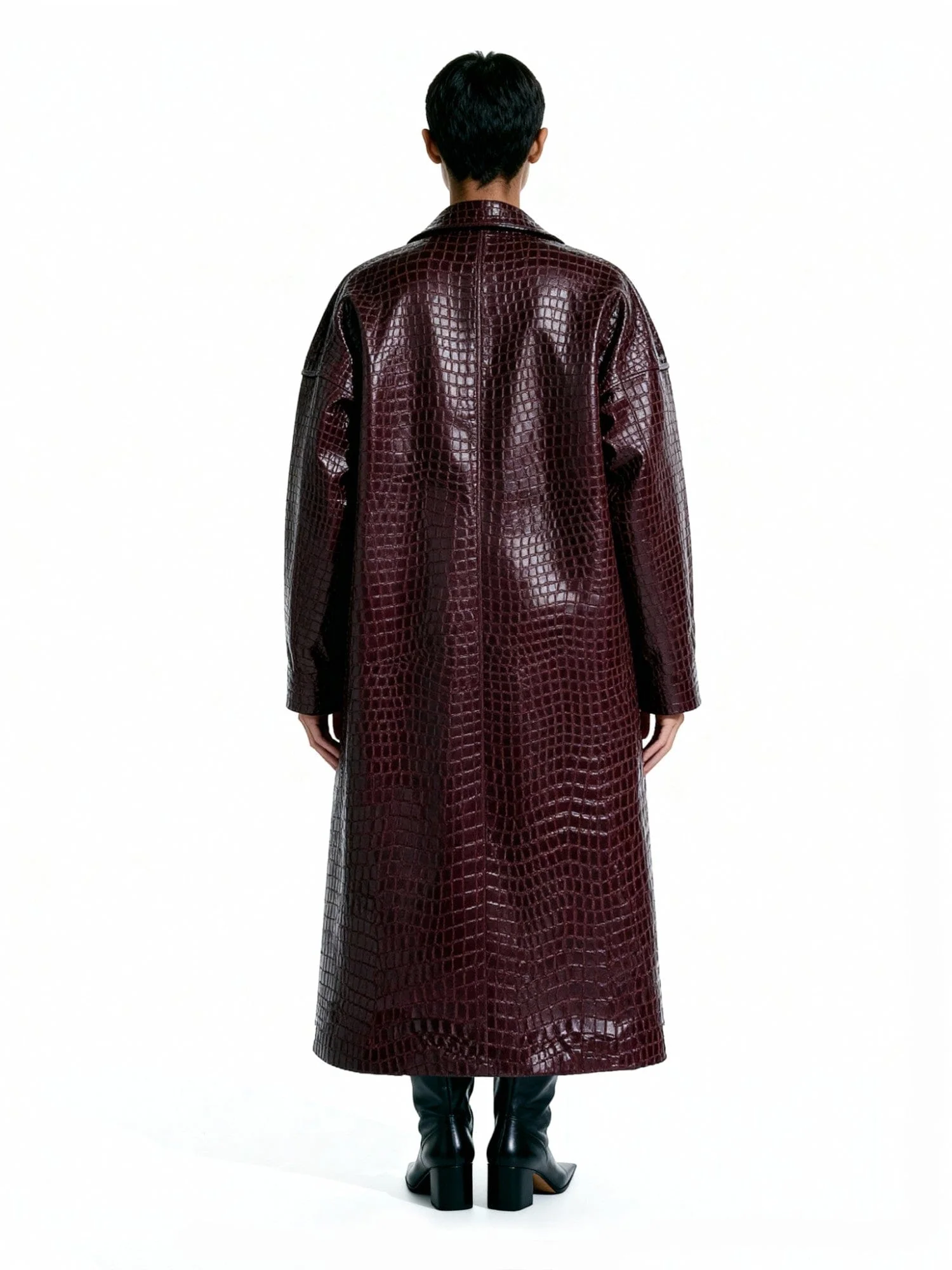 Deep cognac faux leather trench coat - Image 12