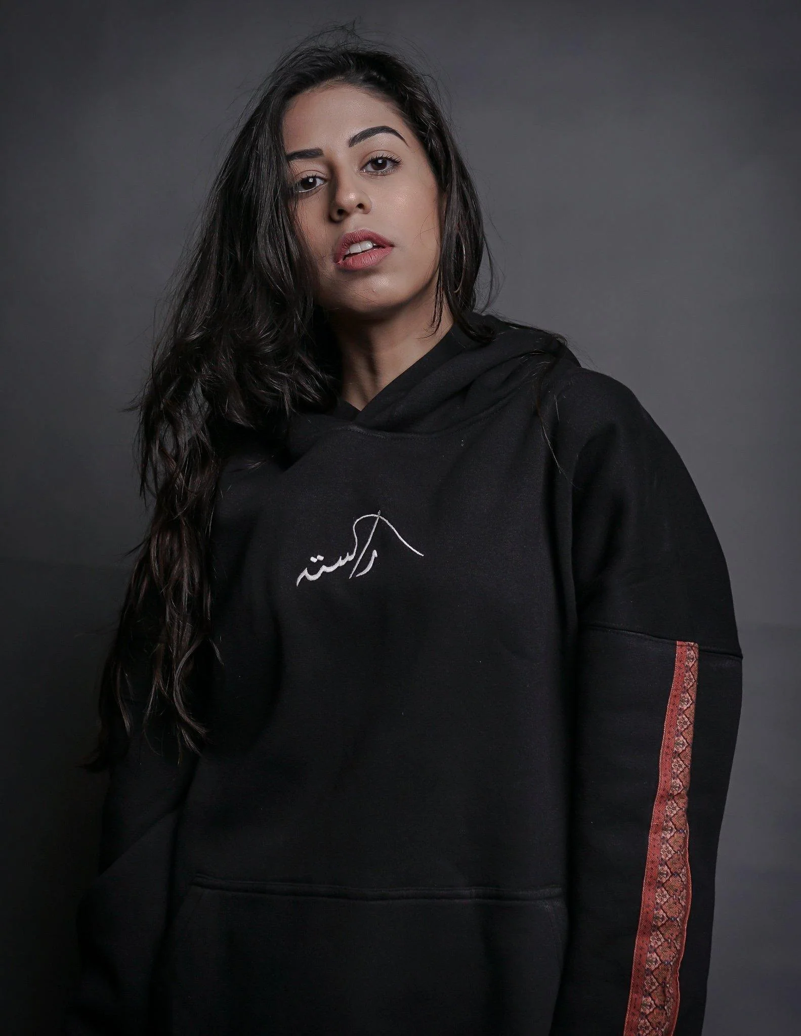 Hand crafted unisex matte black Mughal horseback hoodie - Image 4