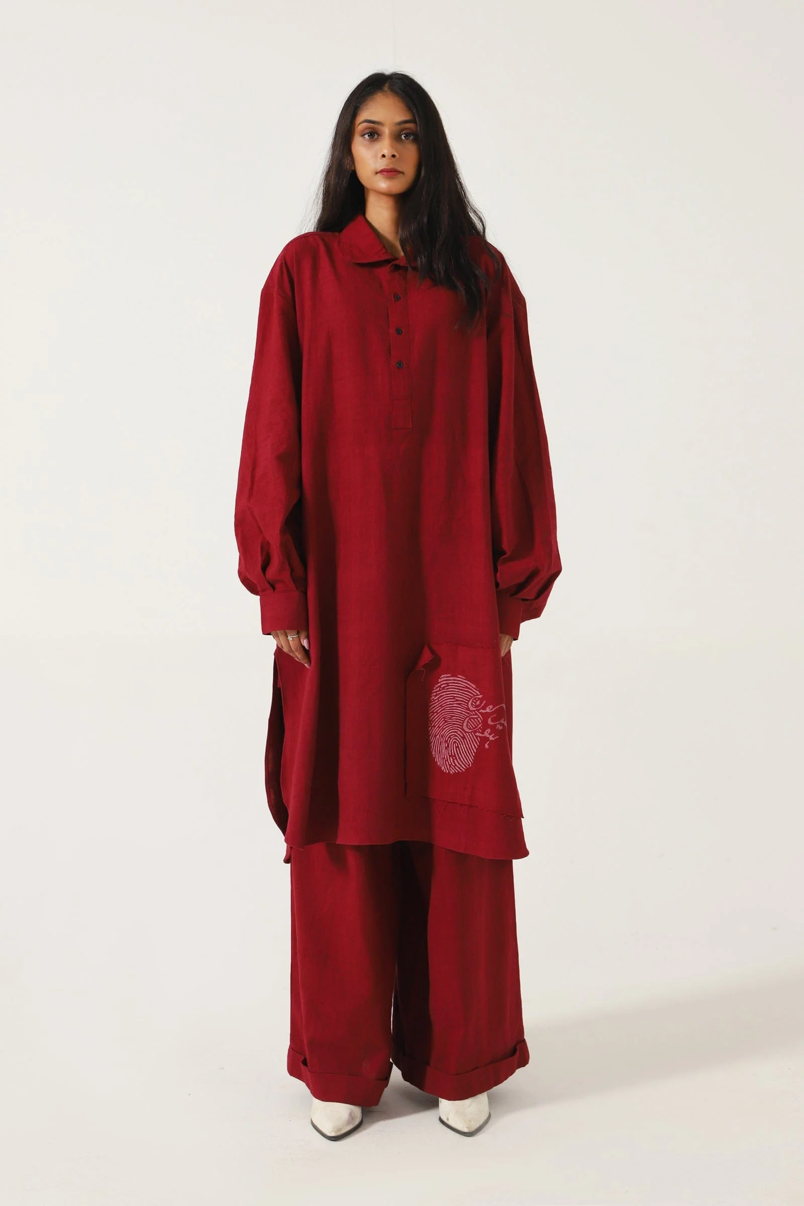 Maroon handwoven kameez - Image 4