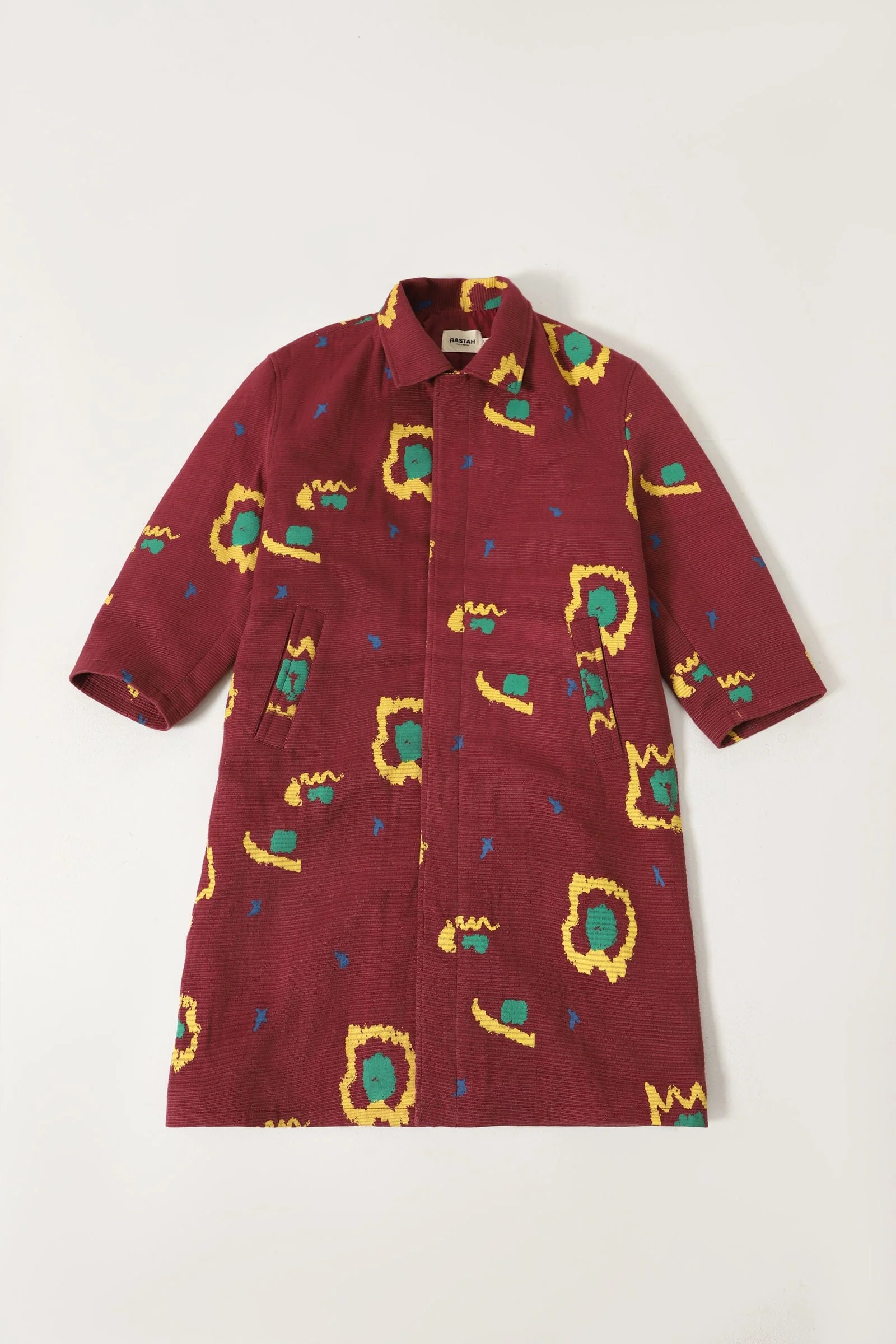 Maroon handwoven printed long coat