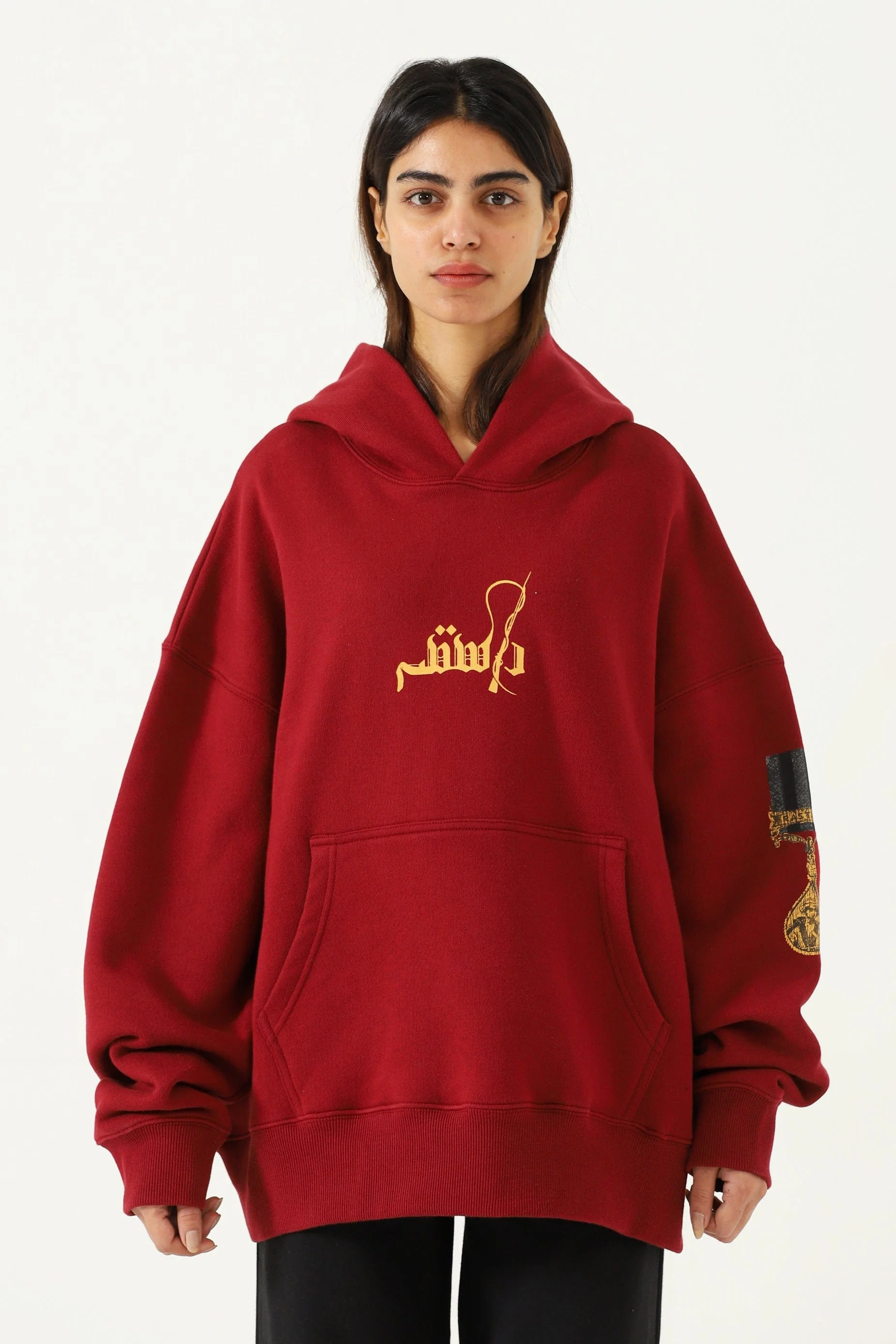 "Muqabla" patchwork maroon hoodie - Image 6