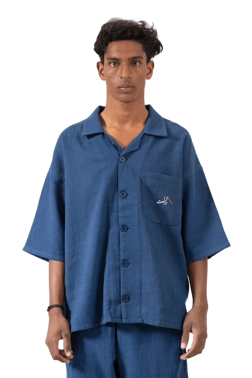 Navy blue handwoven button-down - Image 2
