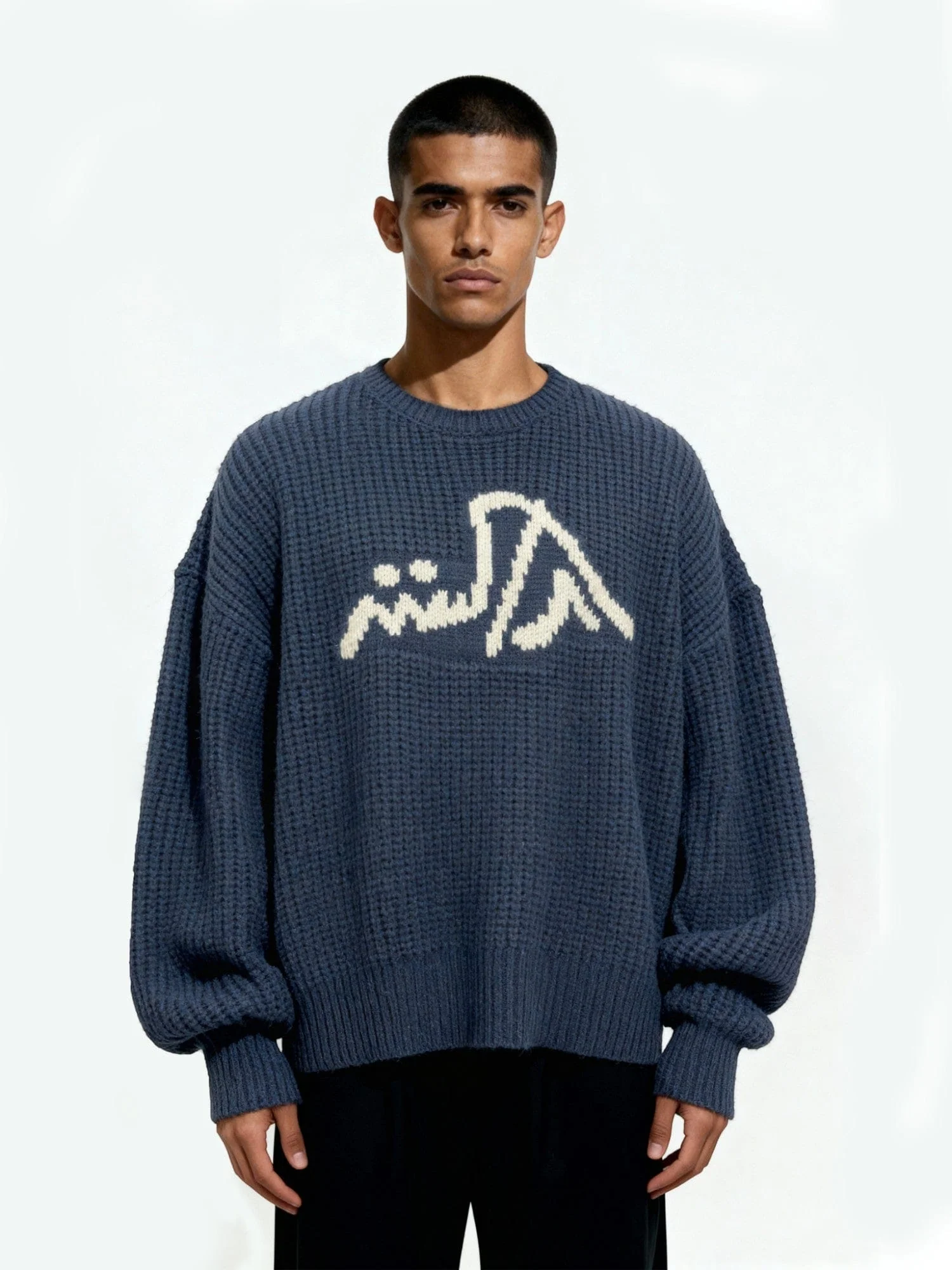 Navy chunky knit logo sweater