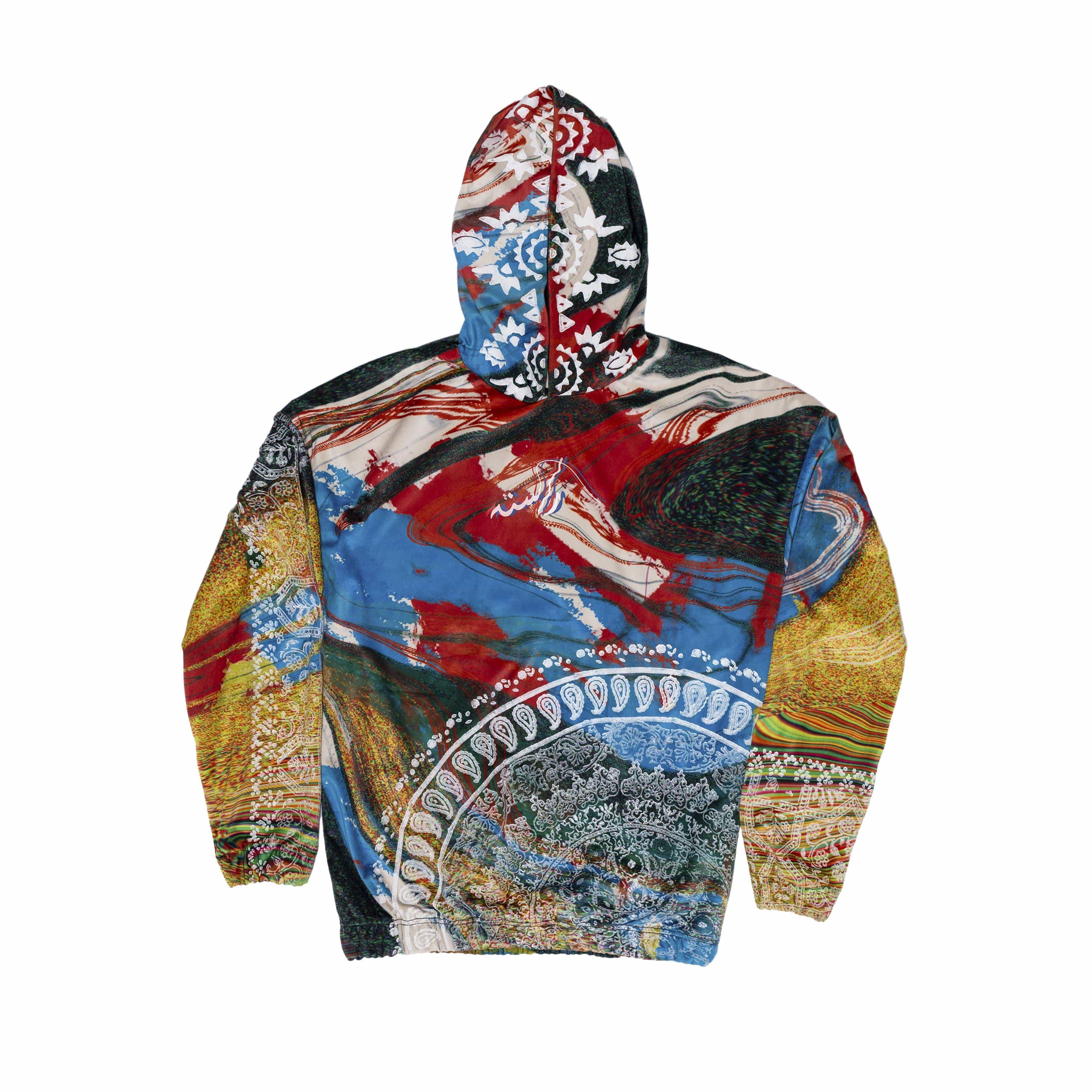 Hand block printed "rave" velvet hoodie