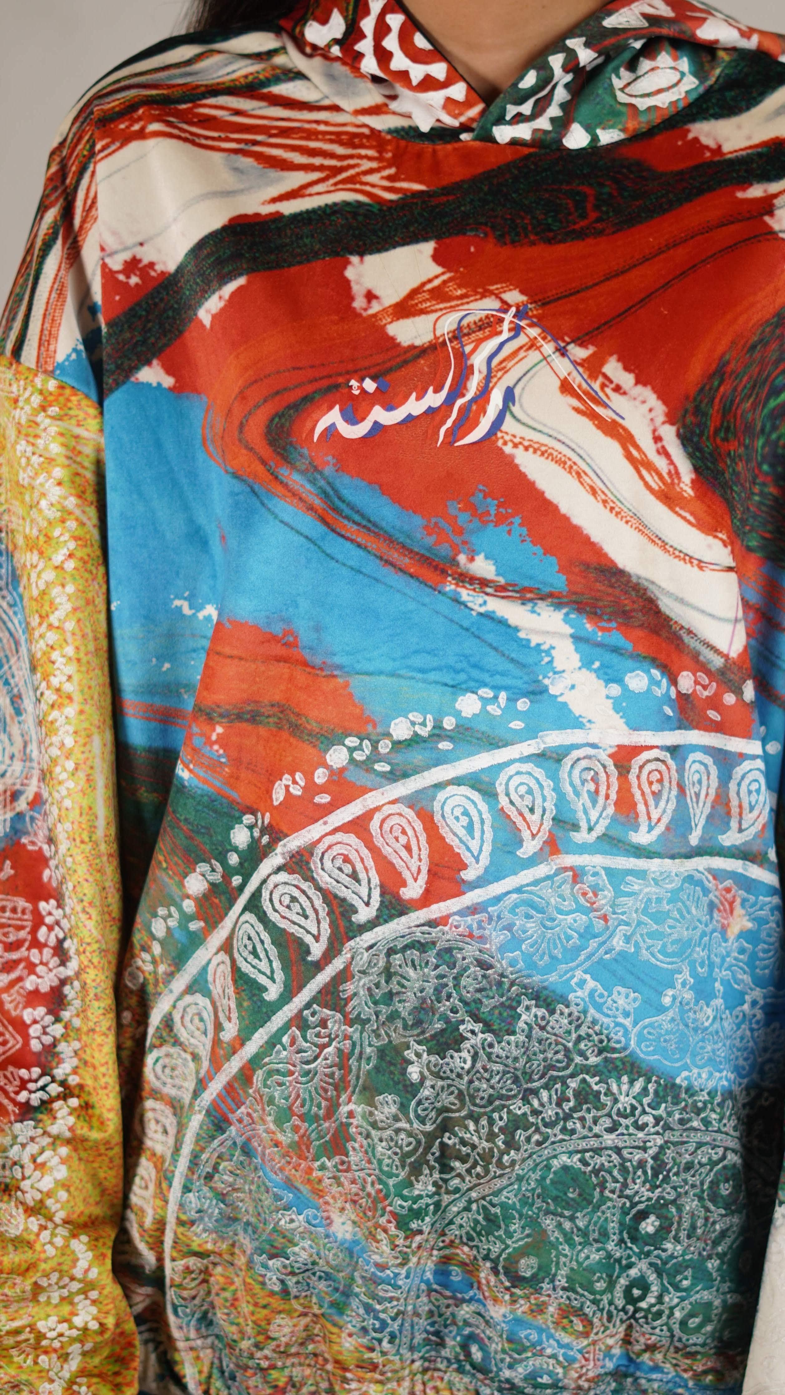 Hand block printed "rave" velvet hoodie - Image 11