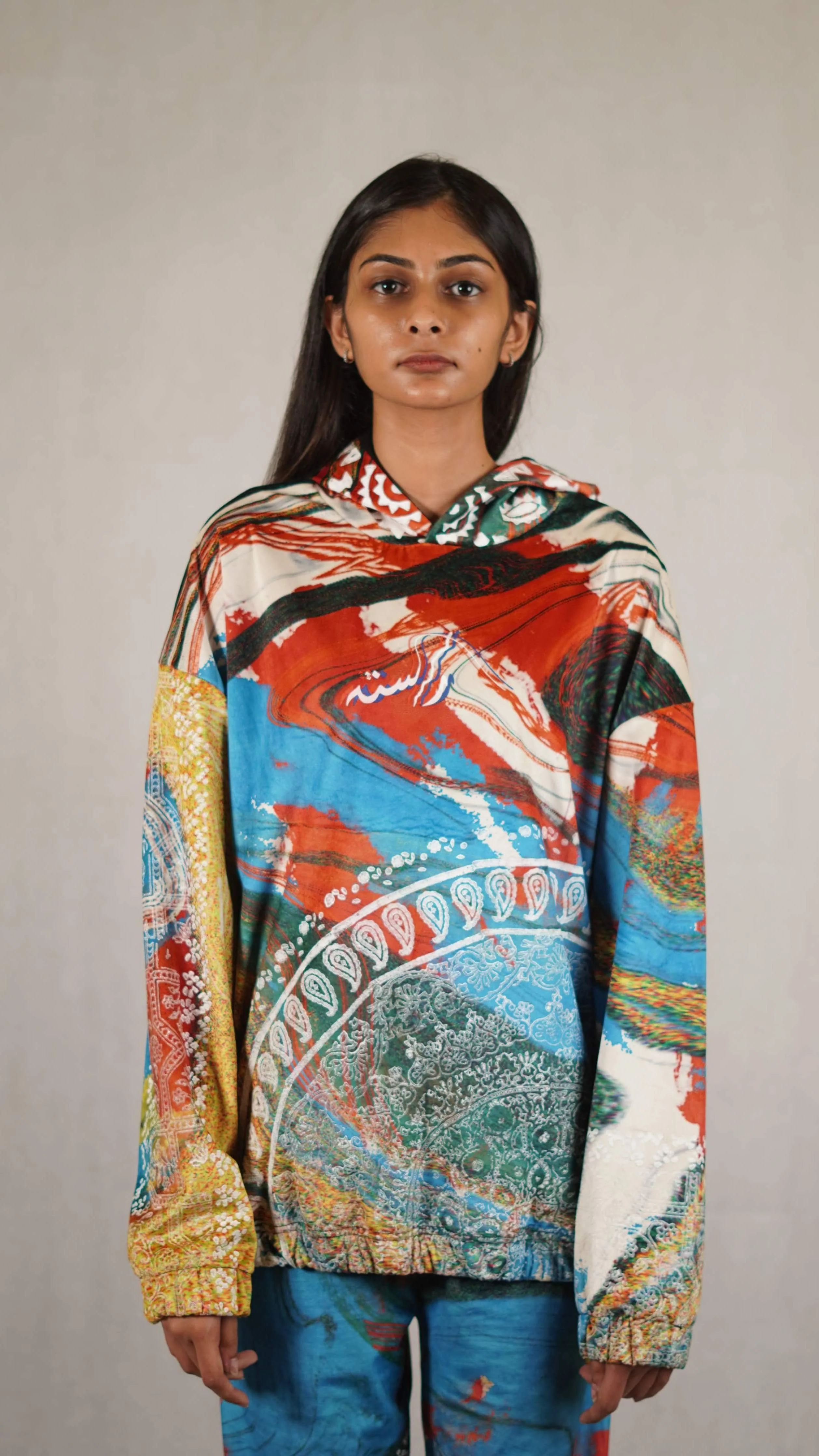 Hand block printed "rave" velvet hoodie - Image 4