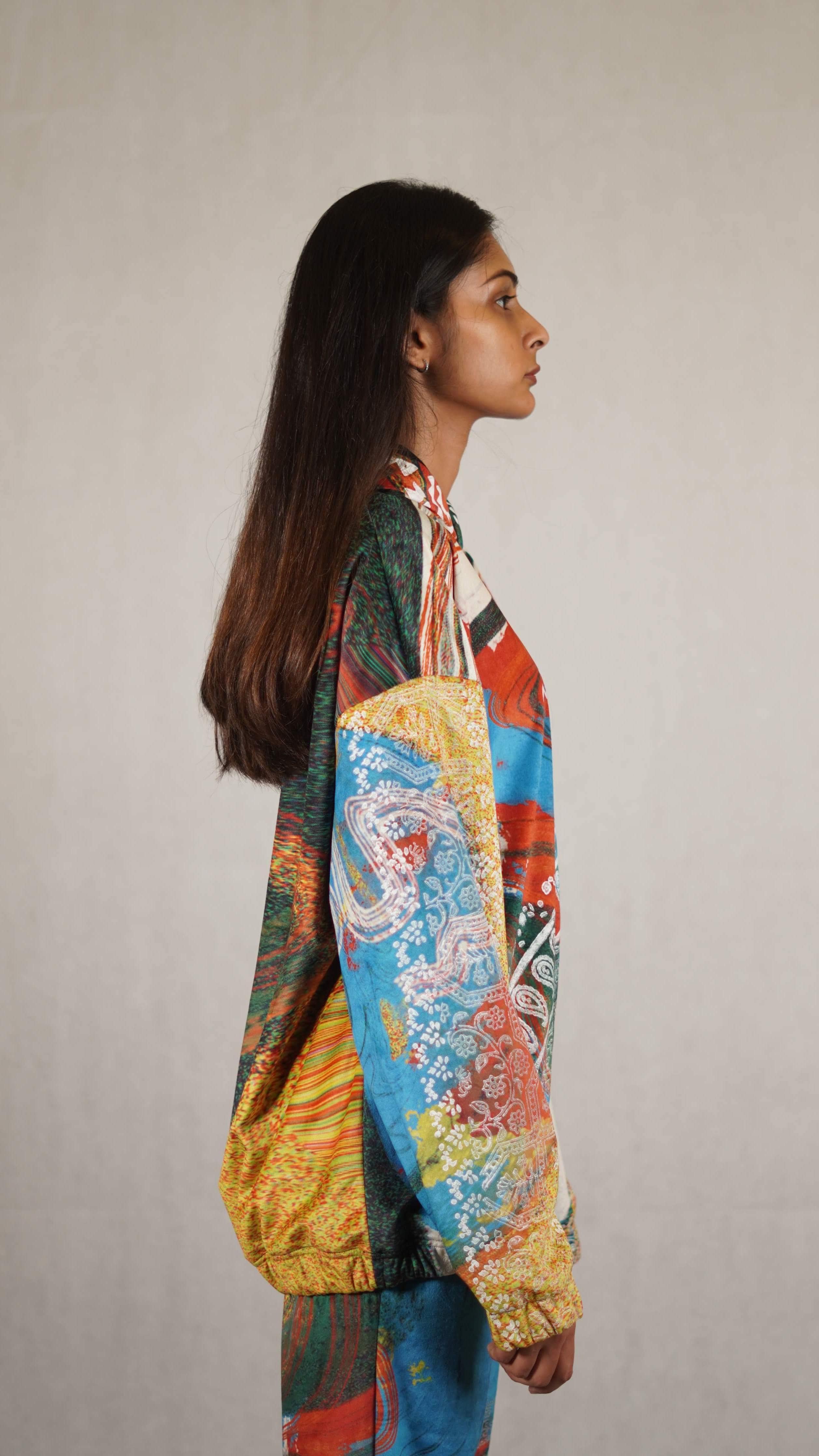 Hand block printed "rave" velvet hoodie - Image 5