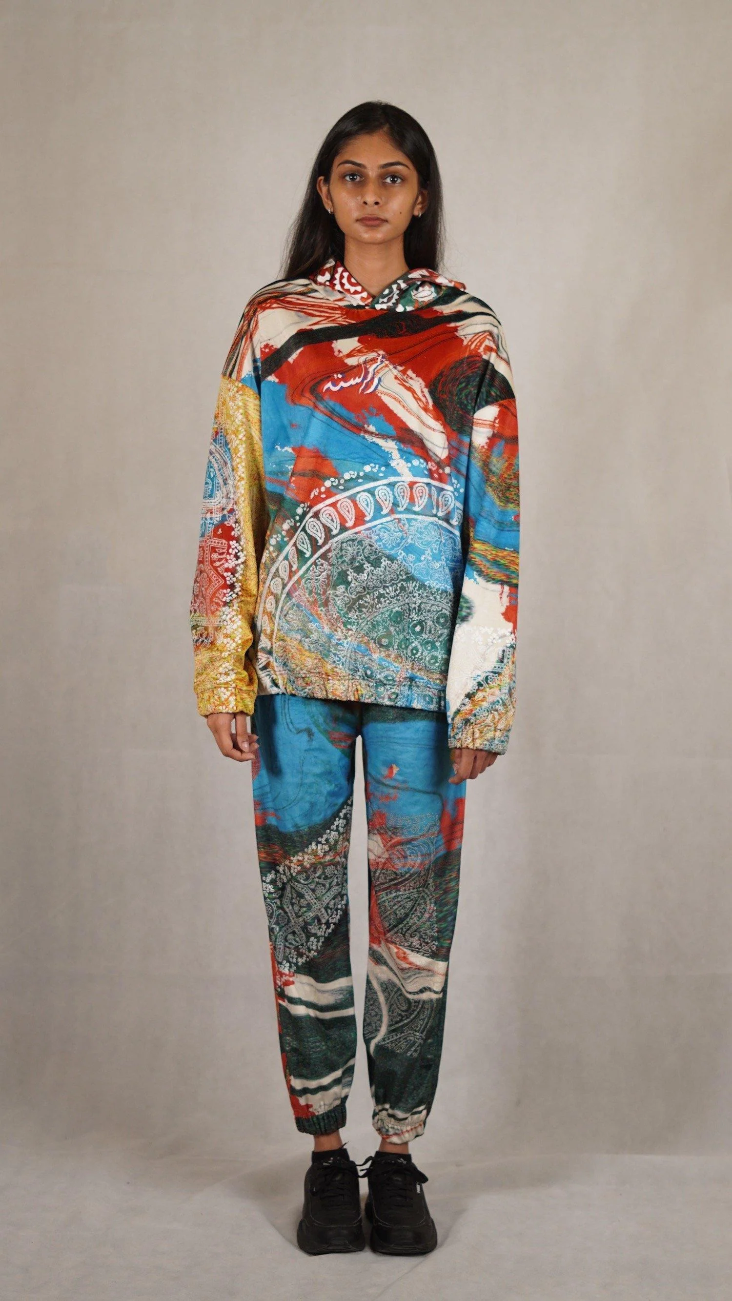 Hand block printed "rave" velvet hoodie - Image 6