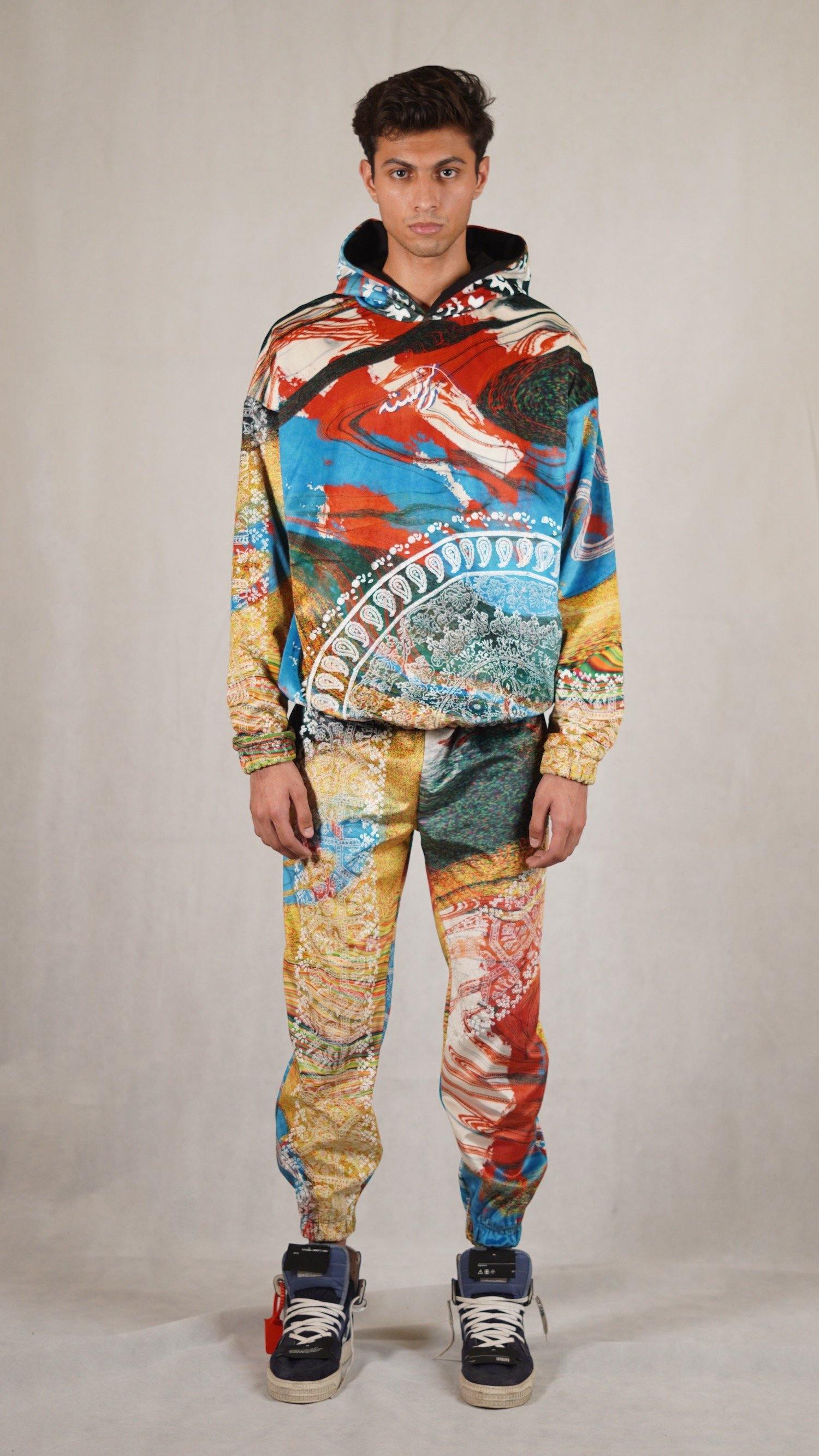 Hand block printed "rave" velvet hoodie - Image 9