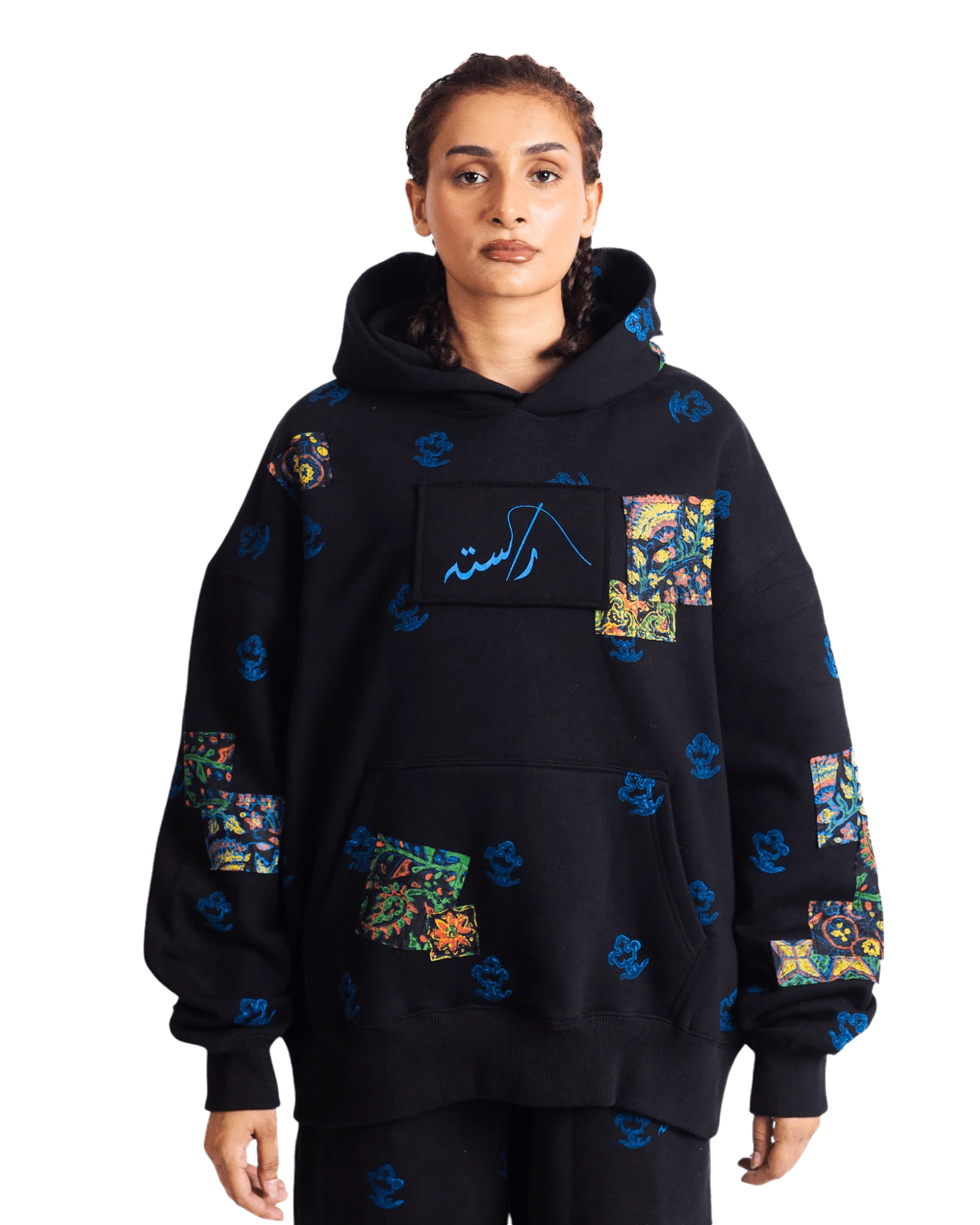 Patchwork block print hoodie V5
