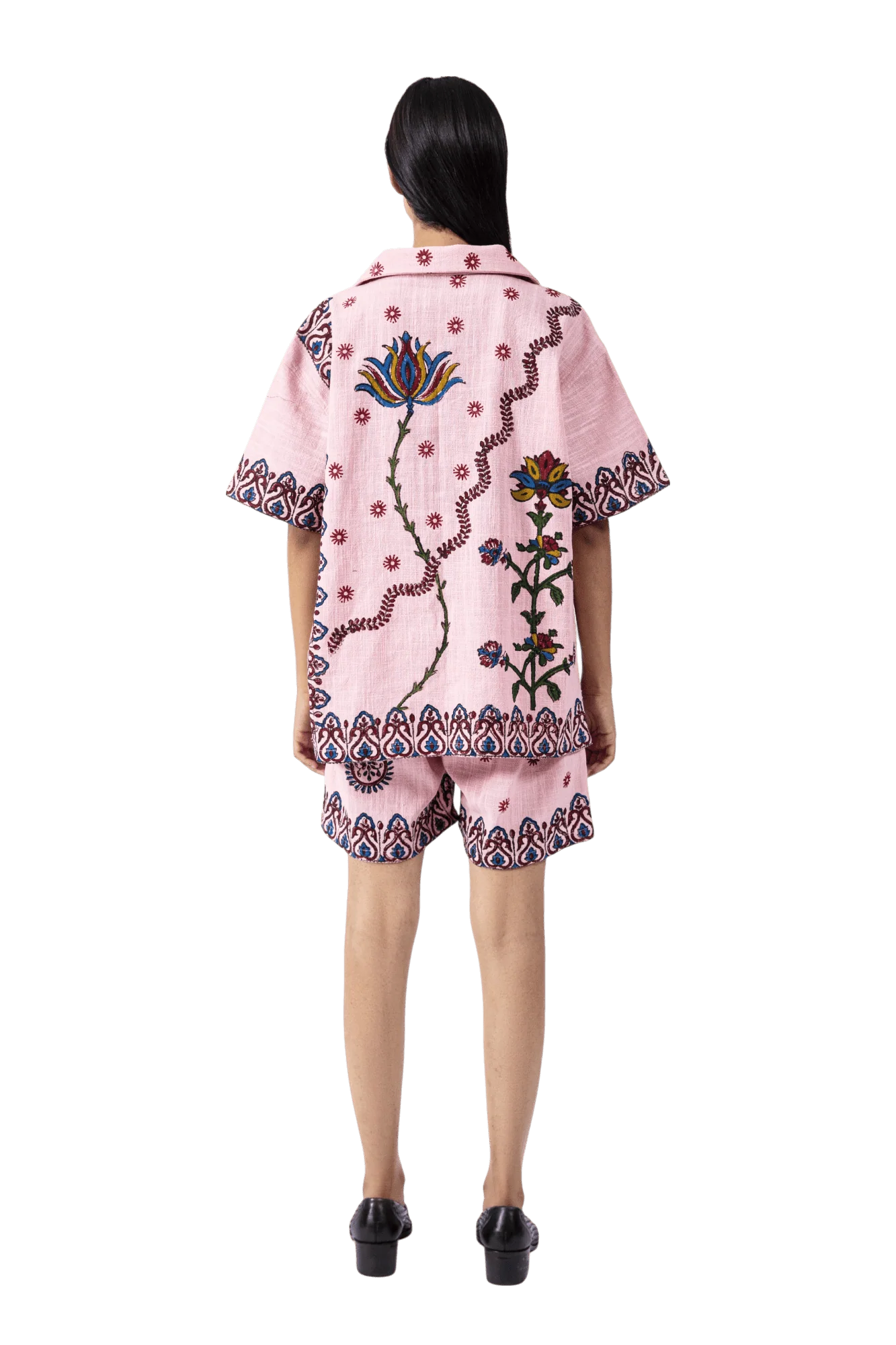 Pink block print khaddar button-down - Image 9