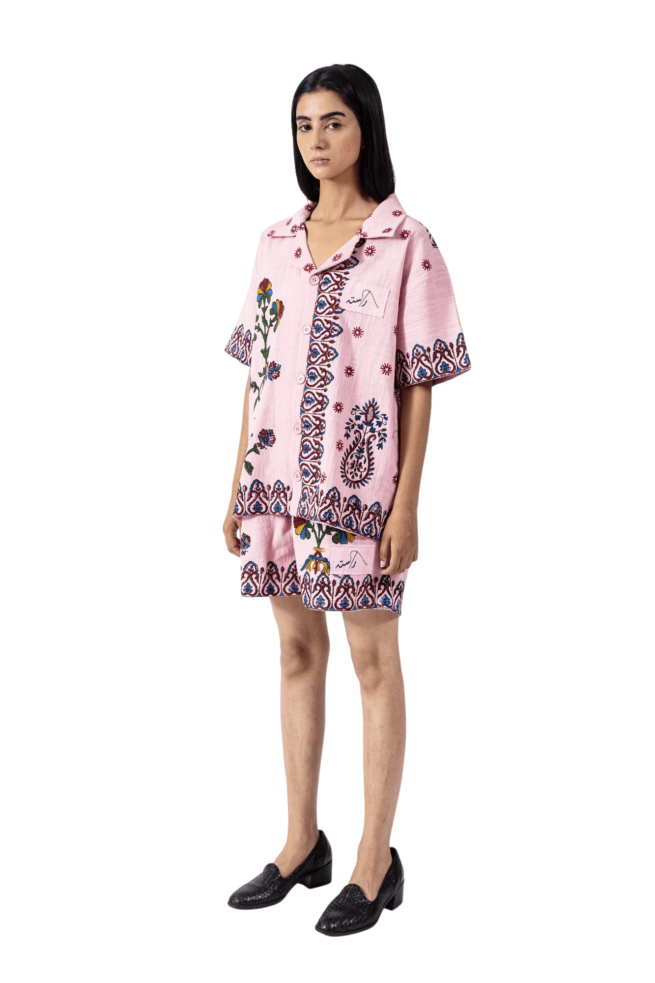 Pink block print khaddar button-down - Image 10
