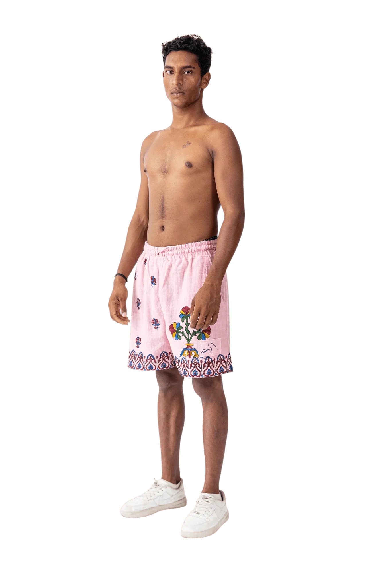 Pink block print khaddar shorts - Image 7