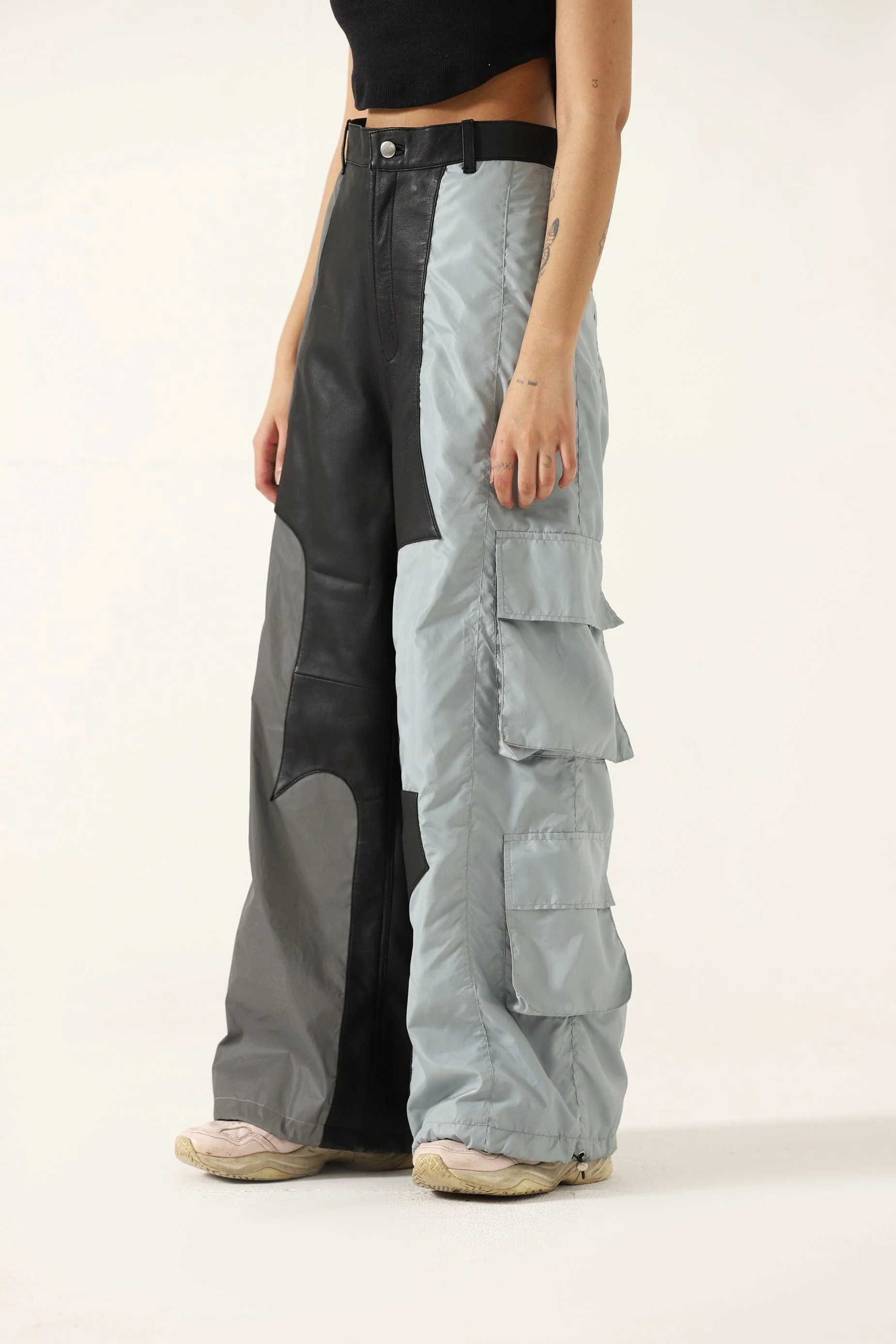 "2001" paneled leather/nylon pants - Image 3