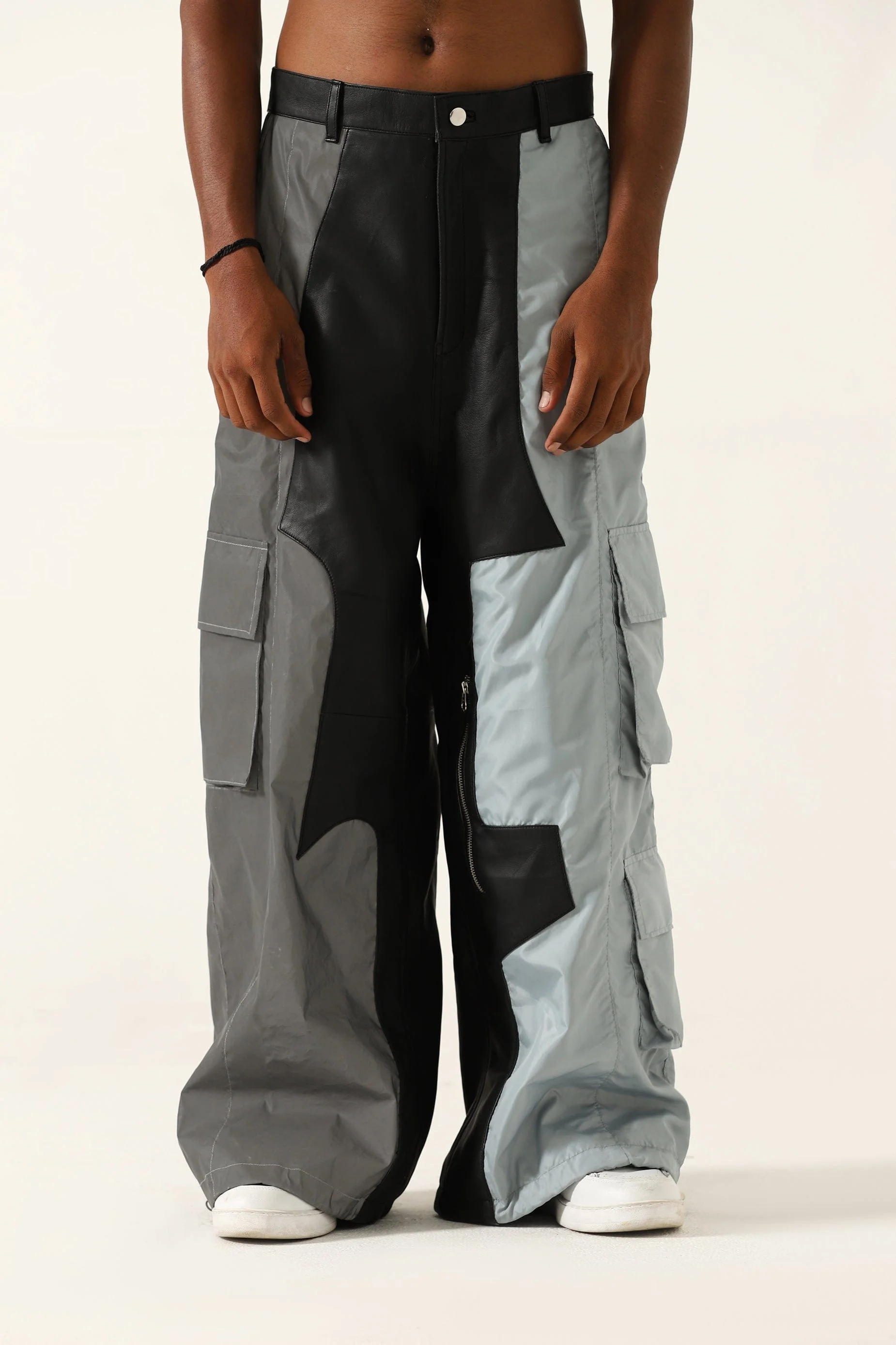 "2001" paneled leather/nylon pants - Image 5