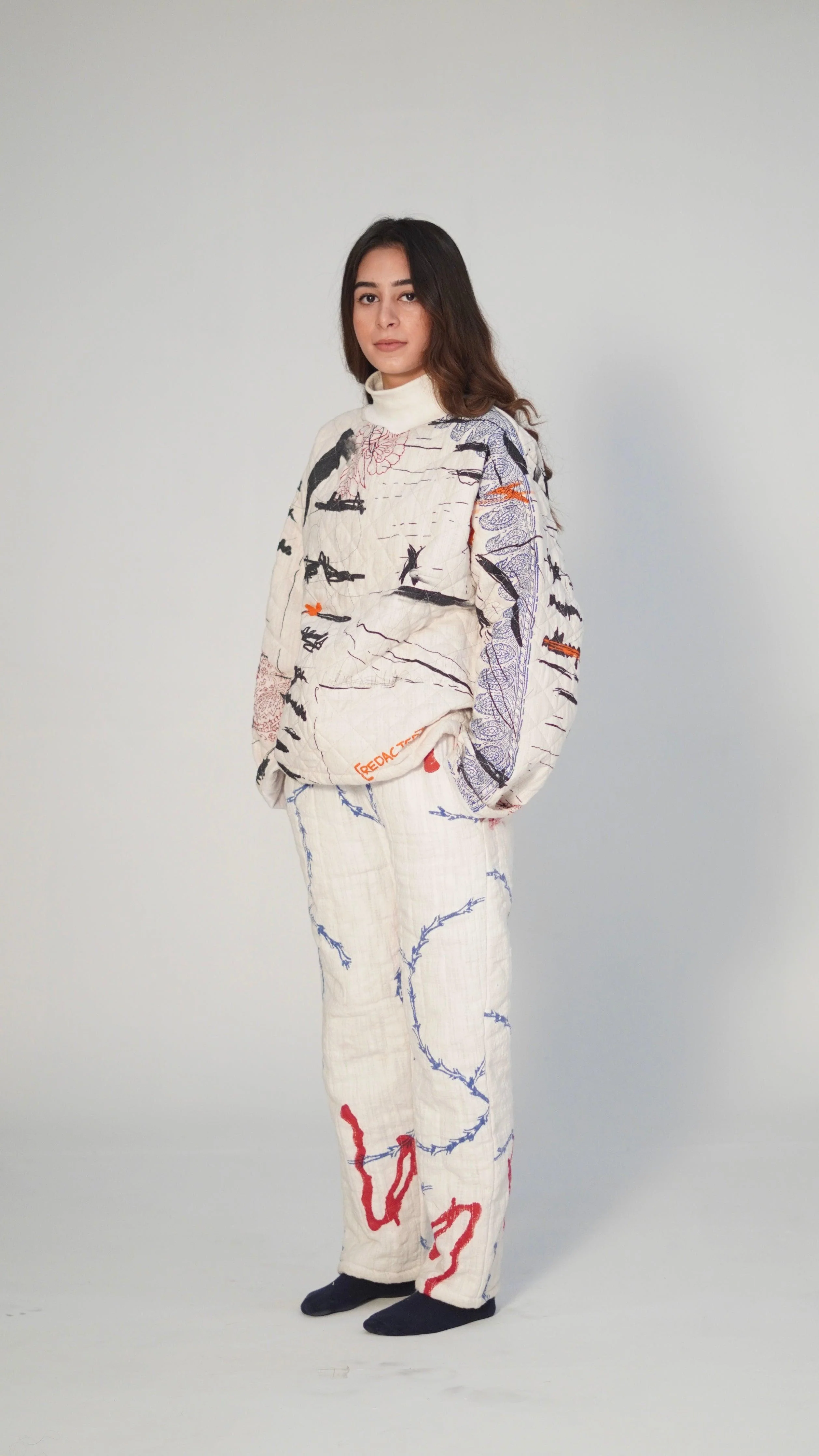 Quilted block-print mixed media top - Image 4