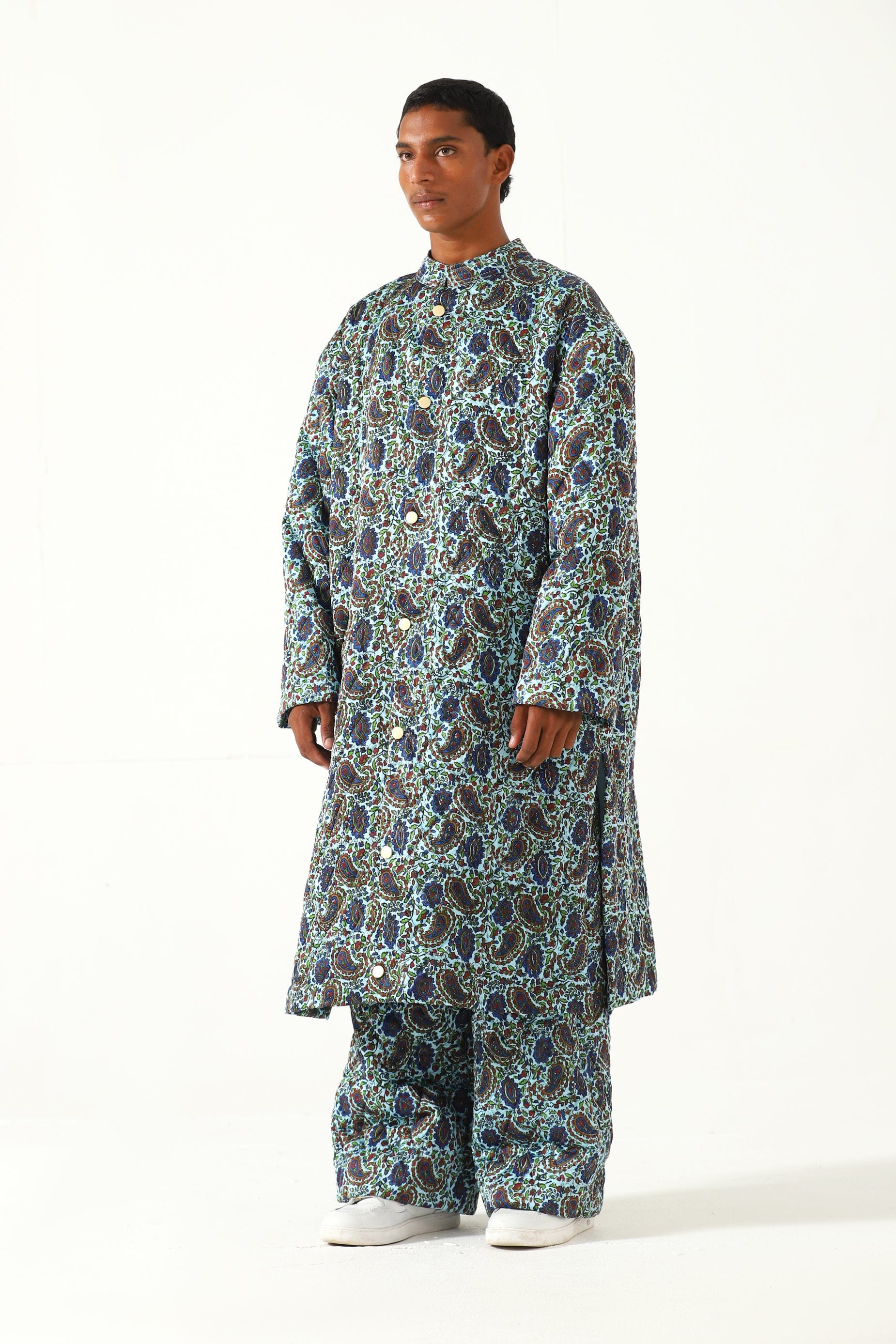 Quilted silk block print trousers - Image 4