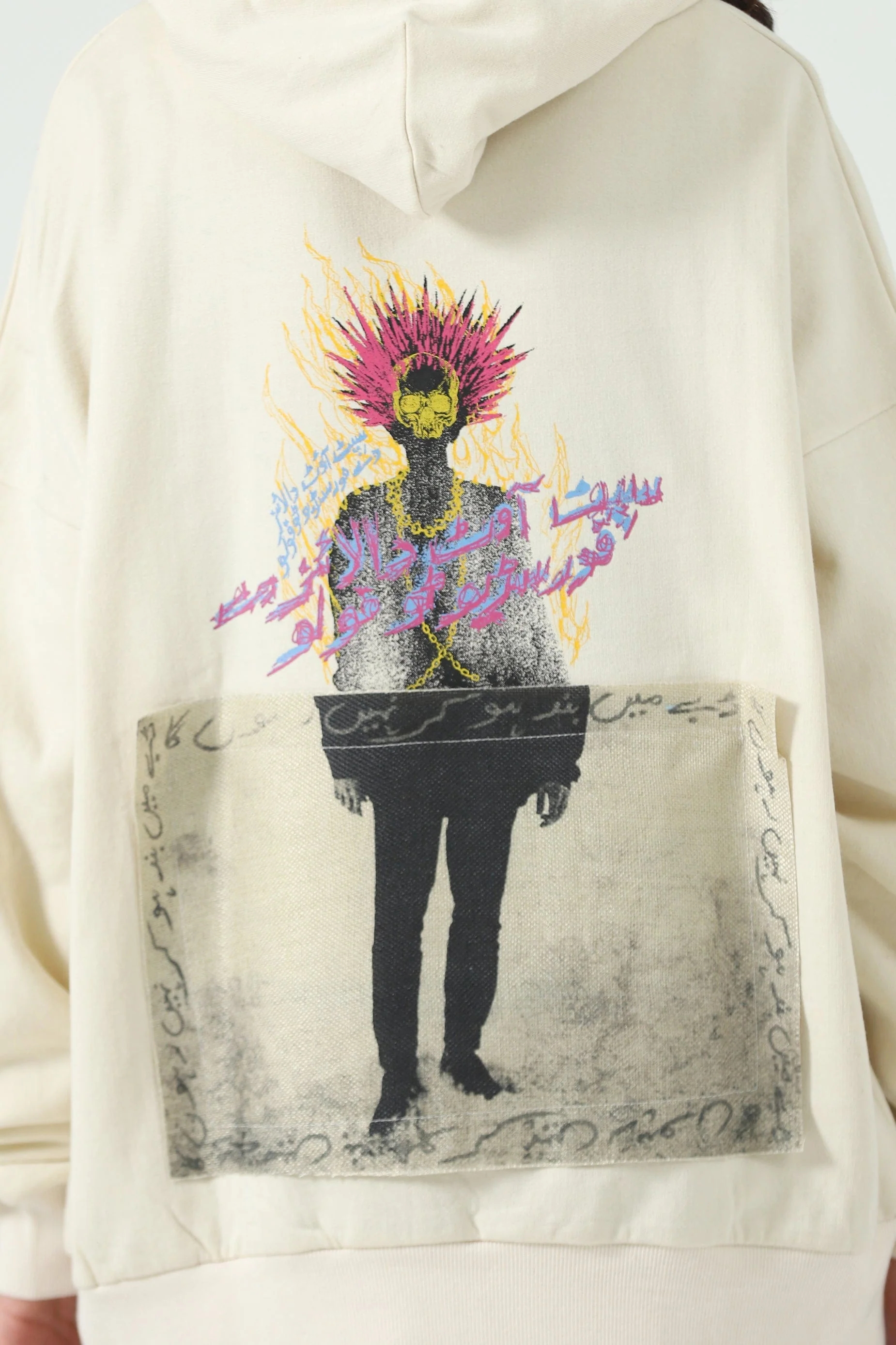 "Rebellion" beige screen printed hoodie - Image 13