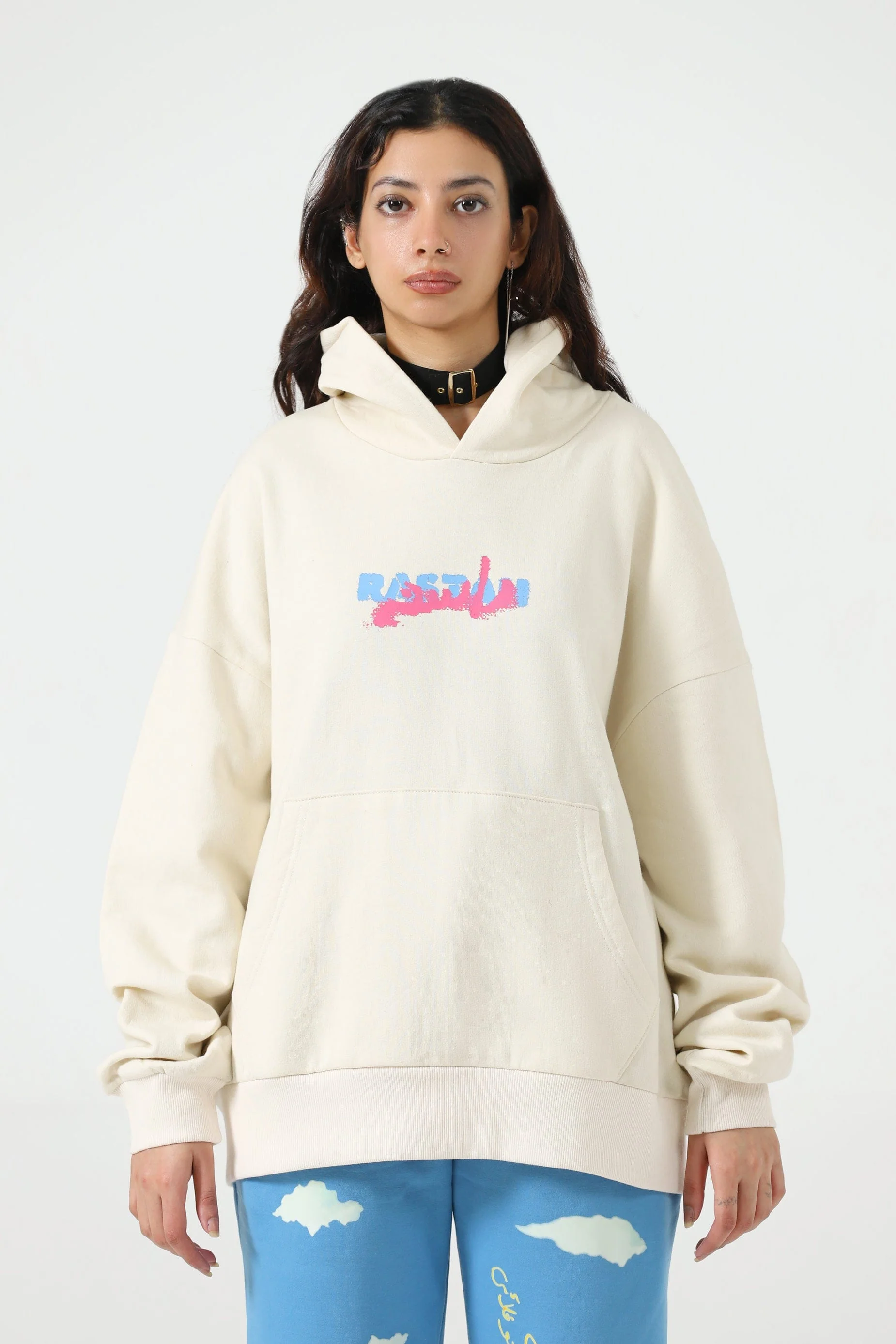 "Rebellion" beige screen printed hoodie - Image 5