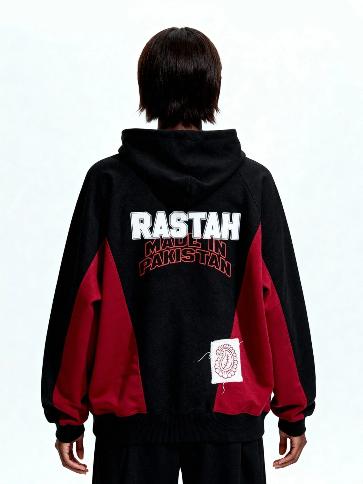 Red and black panelled hoodie - Image 10