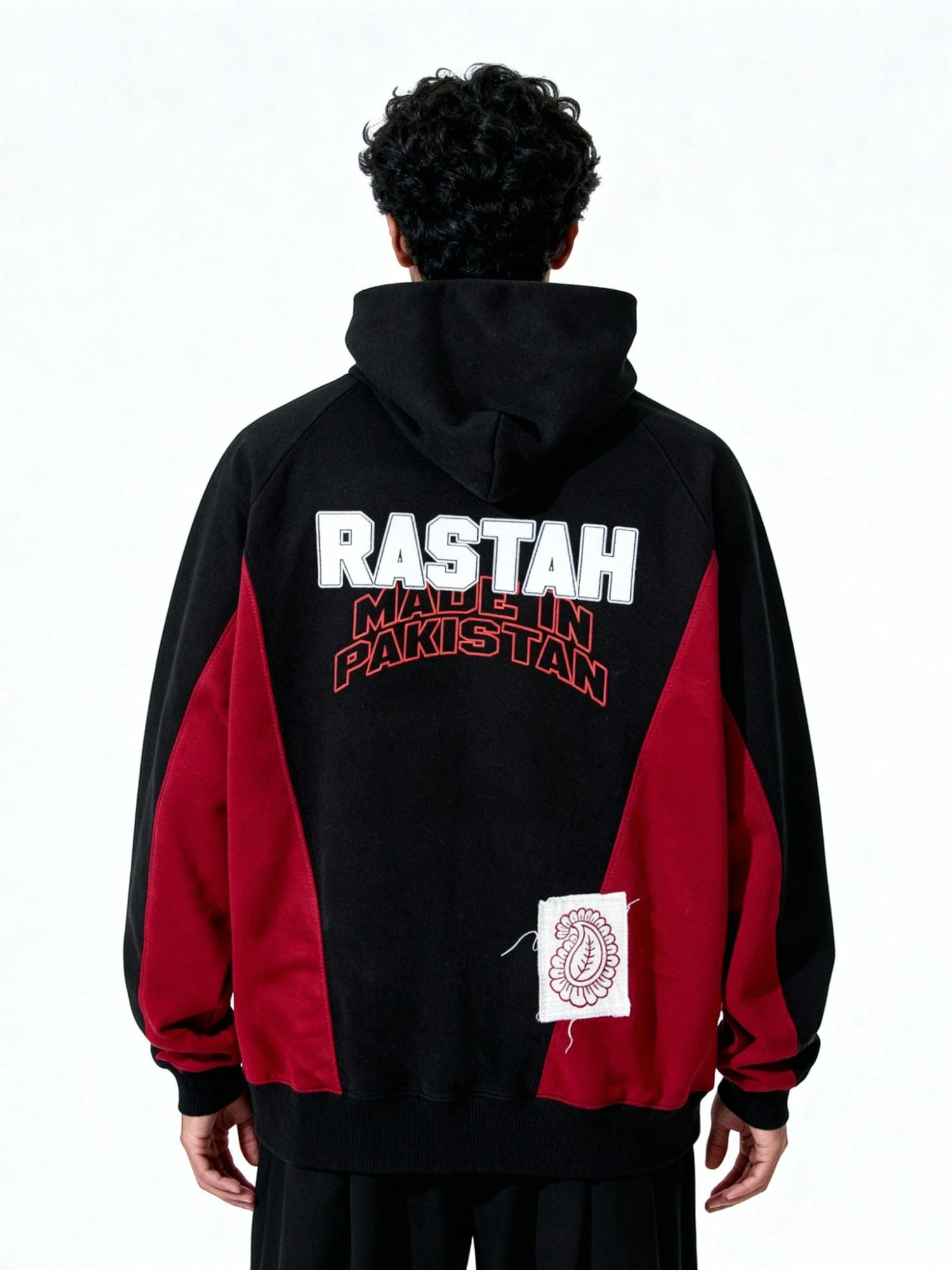 Red and black panelled hoodie - Image 2