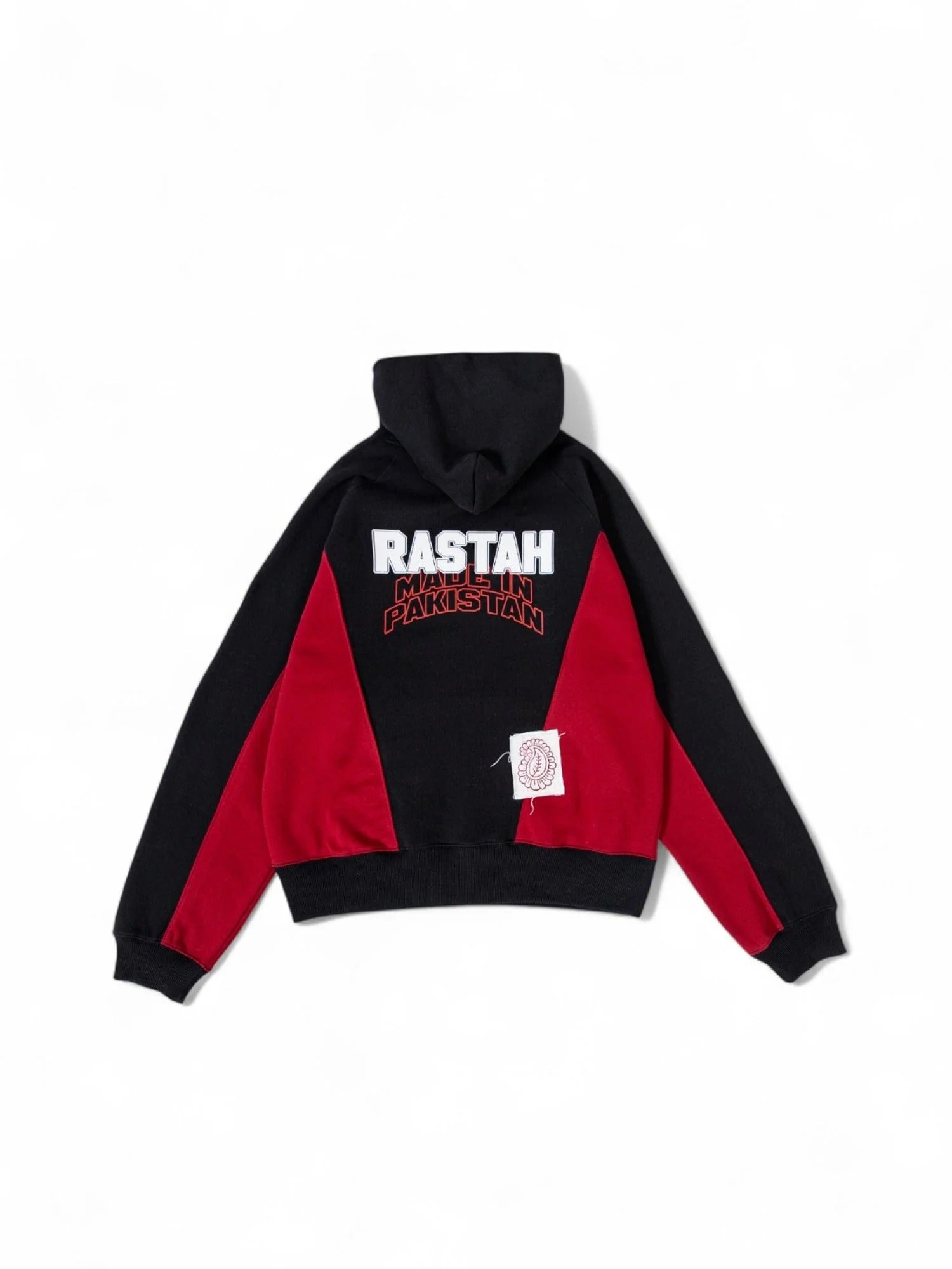 Red and black panelled hoodie - Image 5