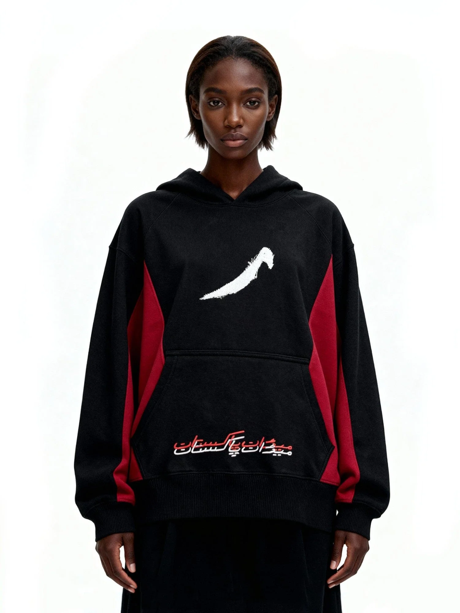 Red and black panelled hoodie - Image 7