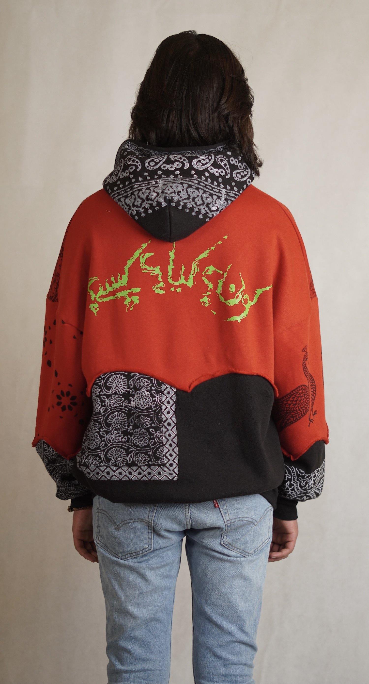 Hand block printed "lost eyes" hoodie - Image 11