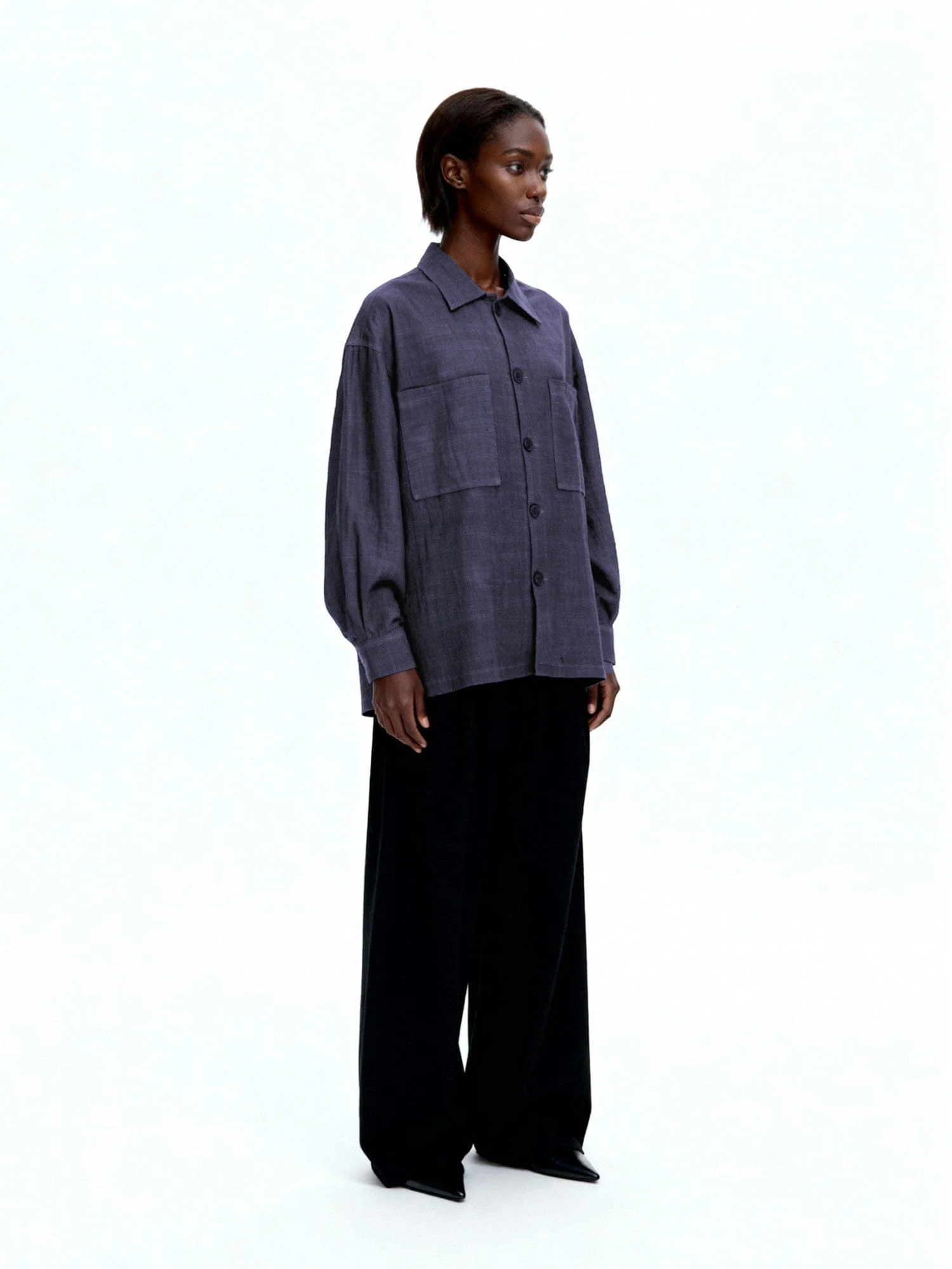 Handwoven slate-grey button-down - Image 9