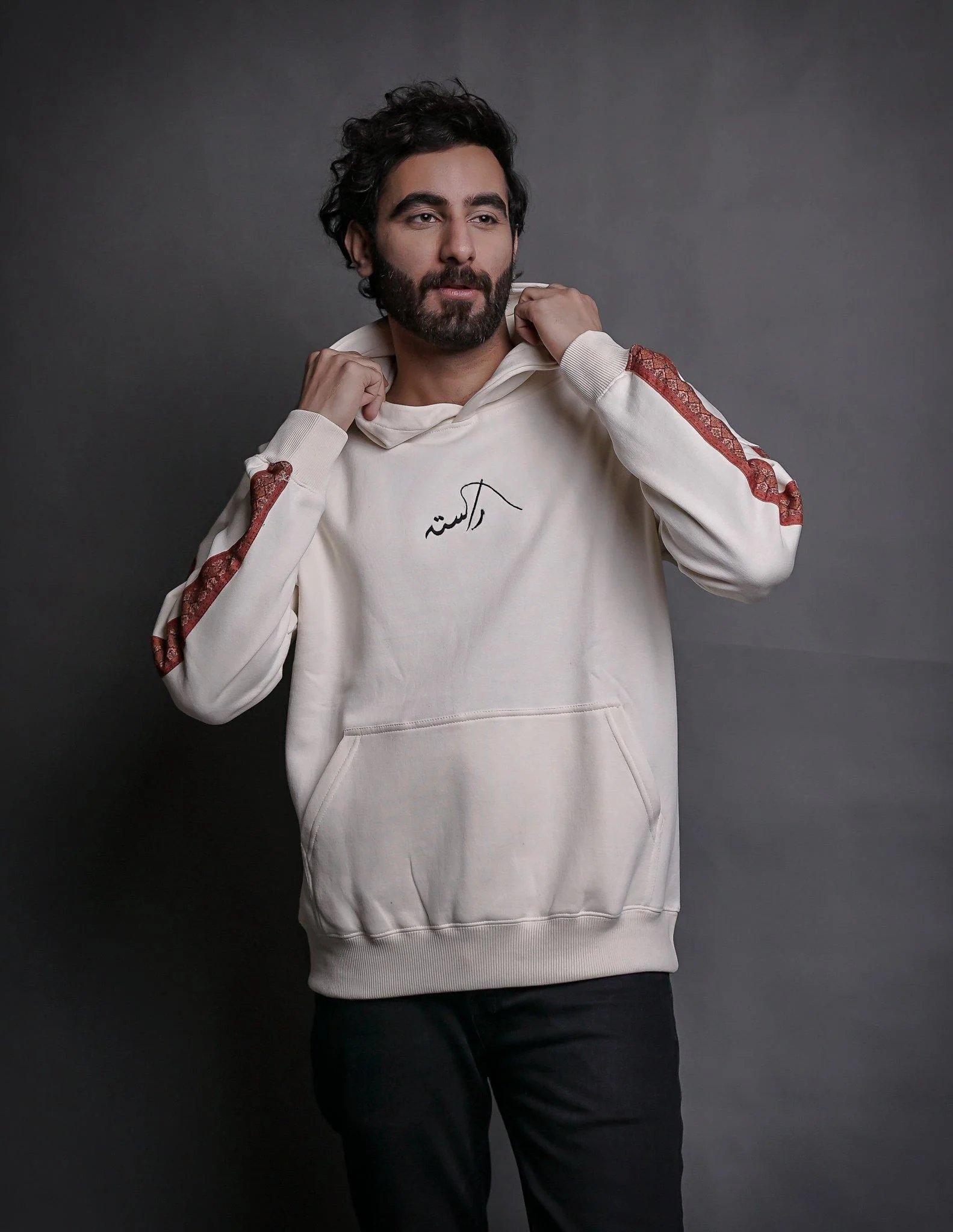 Hand crafted unisex vanilla creme Mughal horseback hoodie - Image 12