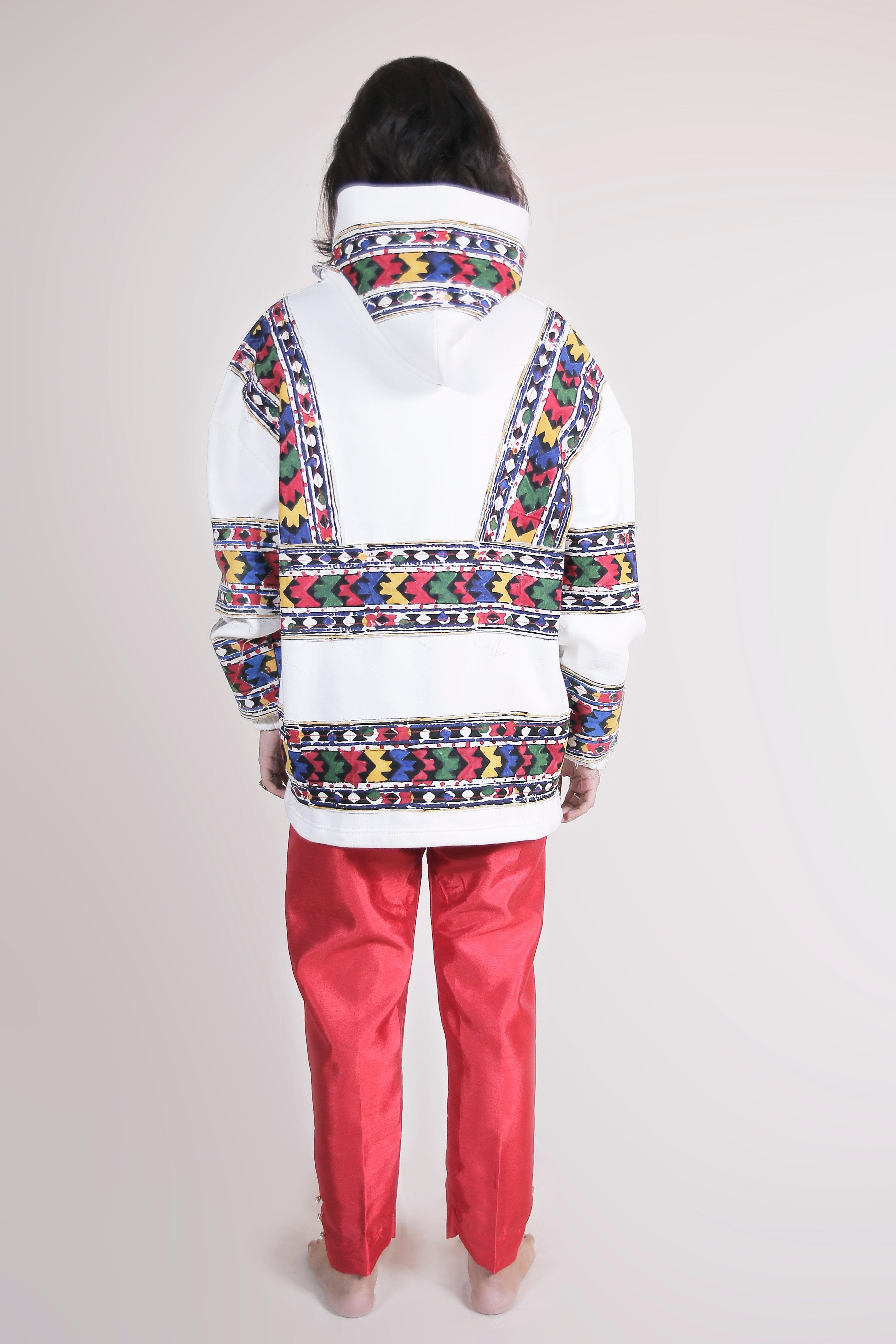 White block print applique hoodie - Image 5