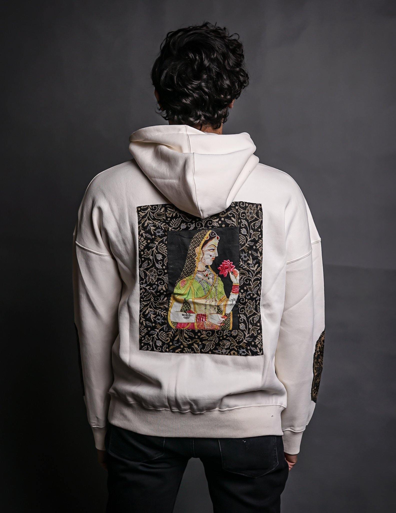 Hand crafted unisex vanilla creme Mughal princess hoodie - Image 5